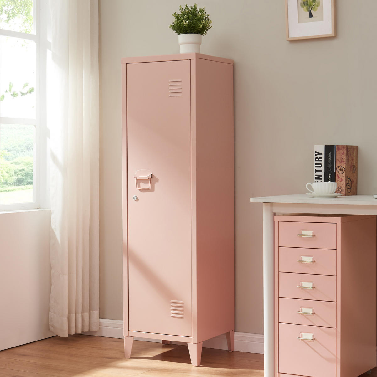 EINZELSPIND Kurikka - Hellrosa, Metall (38/137/38cm) - [en.casa]