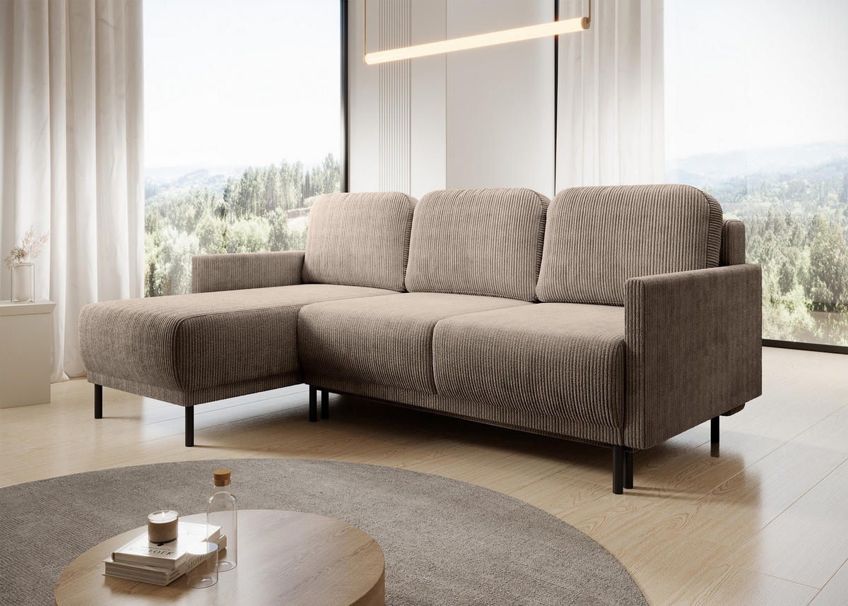 ECKSOFA Hamiel Beige Cordbezug - Beige/Schwarz, Holz/Textil (212/142cm) - Selsey