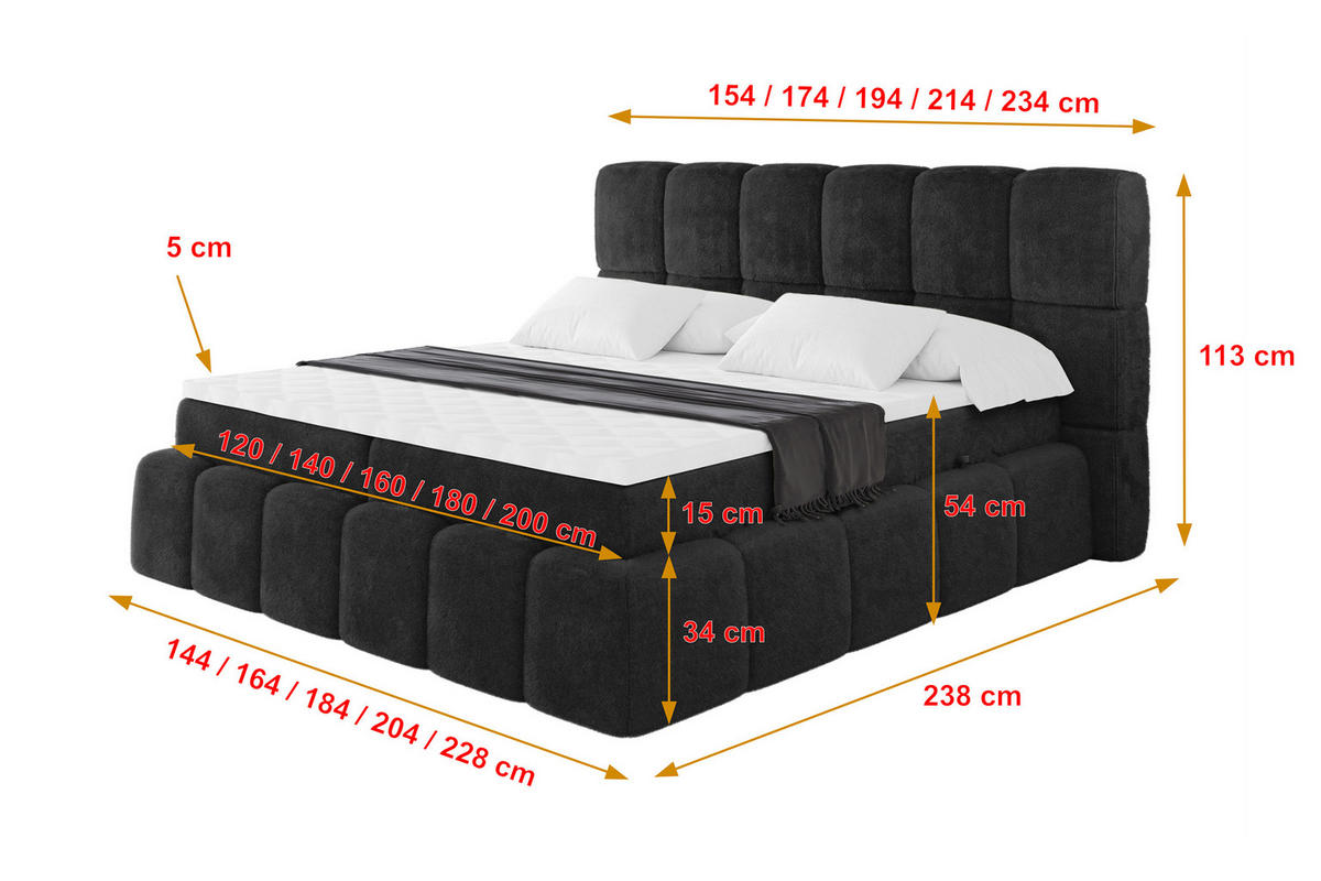 BOXBETT - AURI-H3 - 140x200 Grafitgrau Lapitt - Schieferfarben, Holzwerkstoff (140/200cm) - ALTDECOR
