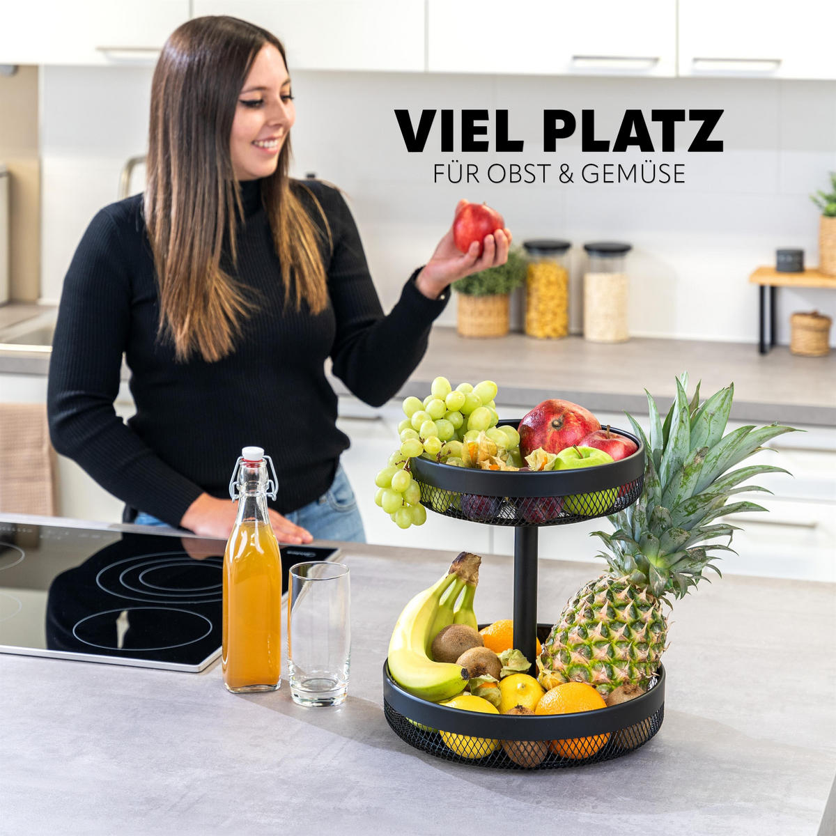 OBSTKORB, schwarz, Metall - Schwarz, Metall (31.5cm) - eluno