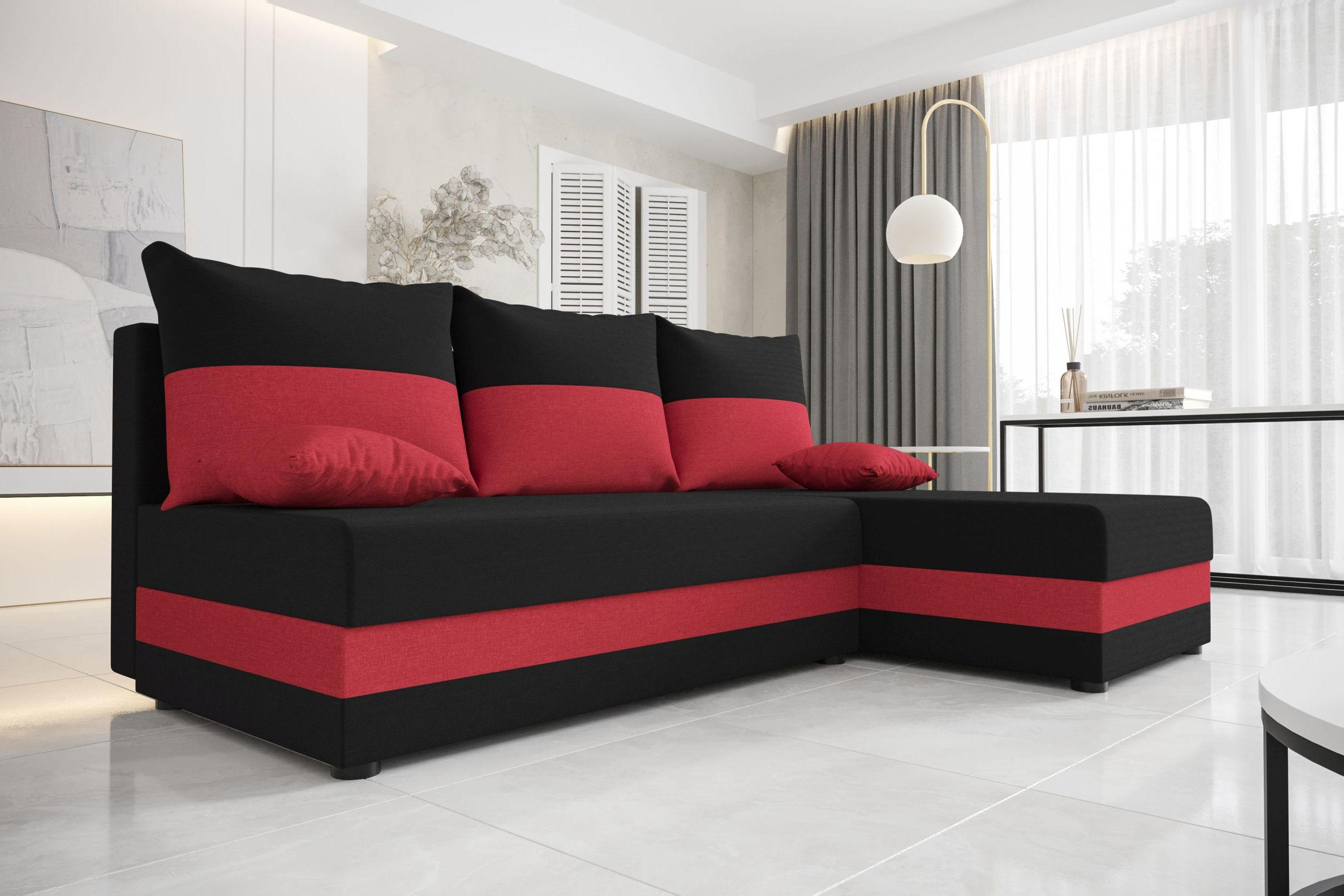 ECKSOFA HEWLET L Sawana 14+13 Rechts mit Schlaffunktion - Rot, Textil (200/140cm) - Bedante