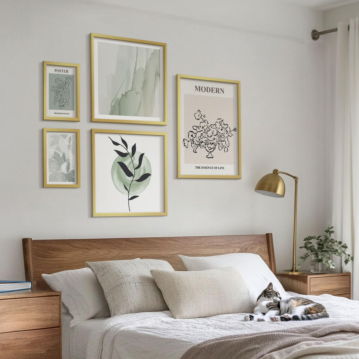 BILDER SET 5er Set - 50x50 cm & 20x30 cm & 40x60 cm Goldrahmen - Blumen in einer modernen Vase - Goldfarben, Kunststoff (40/60cm) - TULUP