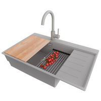 GRANITSPÜLE Sydney, 2-er set Grau 78/50 cm 1 Becken + Küchenarmatur 32/20 cm + Ablauf-Set + Küchenzubehörset ab 60er Unterschrank - Chromfarben/Beige, Kunststoff (78/20/50cm) - Primagran