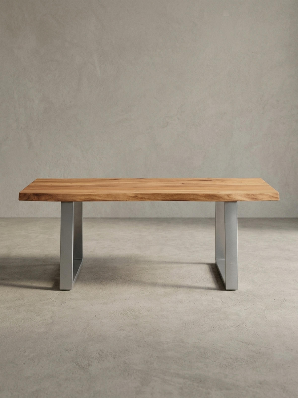 COUCHTISCH aus Akazie Massivholz mit Metall-Trapezbeinen und Baumkante im Design-Stil, Akazie-Silber 120x60x46 cm - Silberfarben/Akaziefarben, Holz/Metall (60/120/46cm) - KADIMA DESIGN