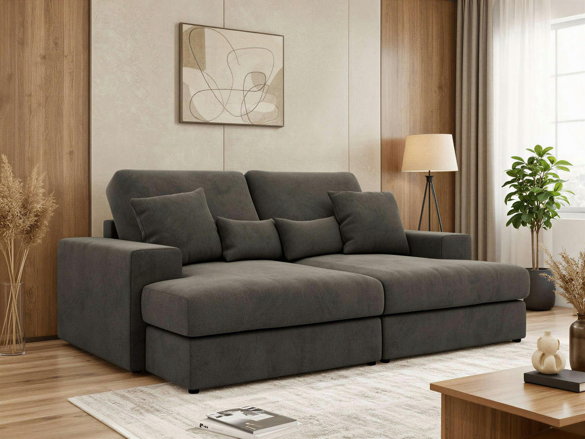 TROJMIESTNA POHOVKA ANERA - Tmavosivá Samet - čierna/tmavosivá, textil/plast (248/107/163cm) - MKS
