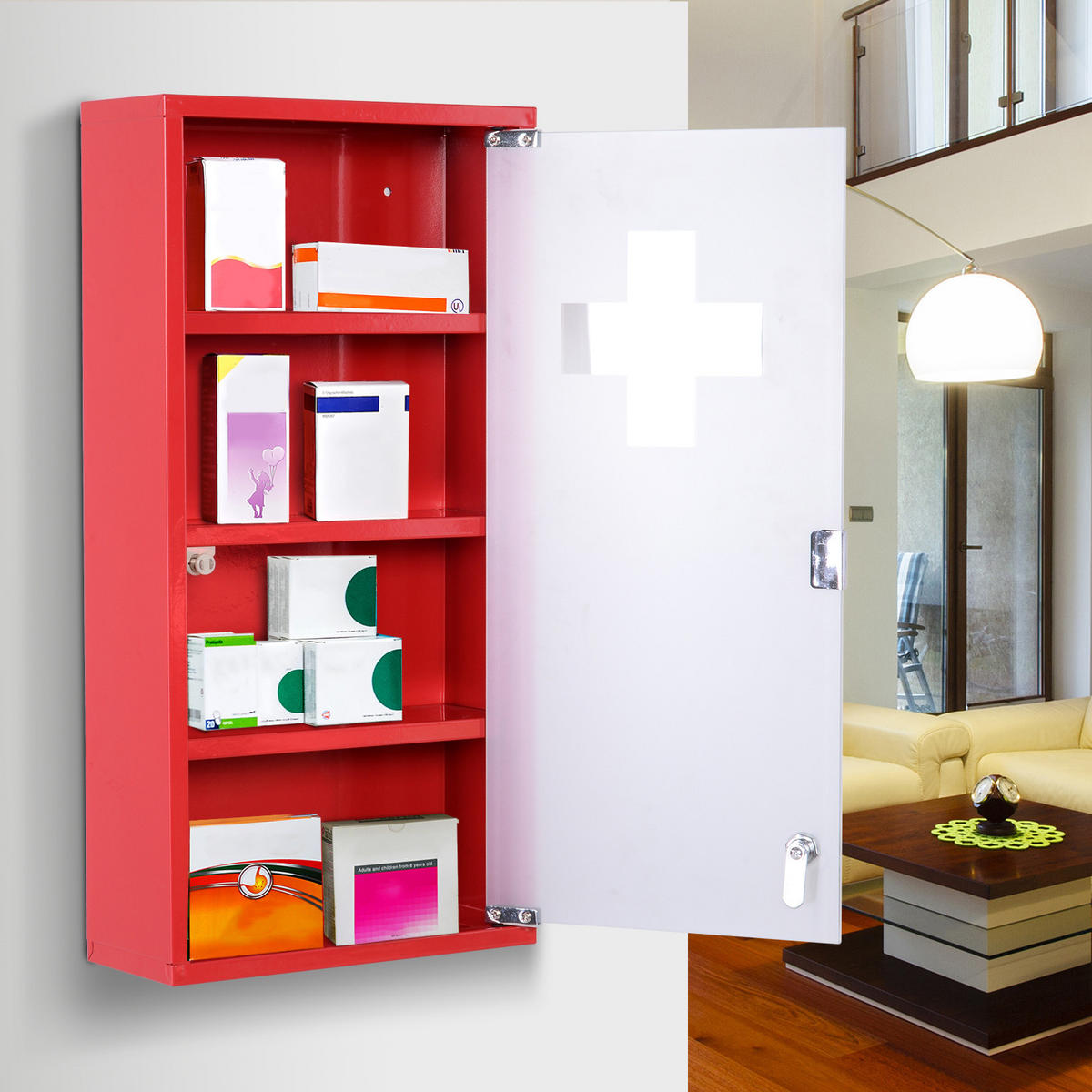 MEDIZINSCHRANK Rot 30/12/60 cm - Rot, Metall (30/60/12cm) - PANGIVO