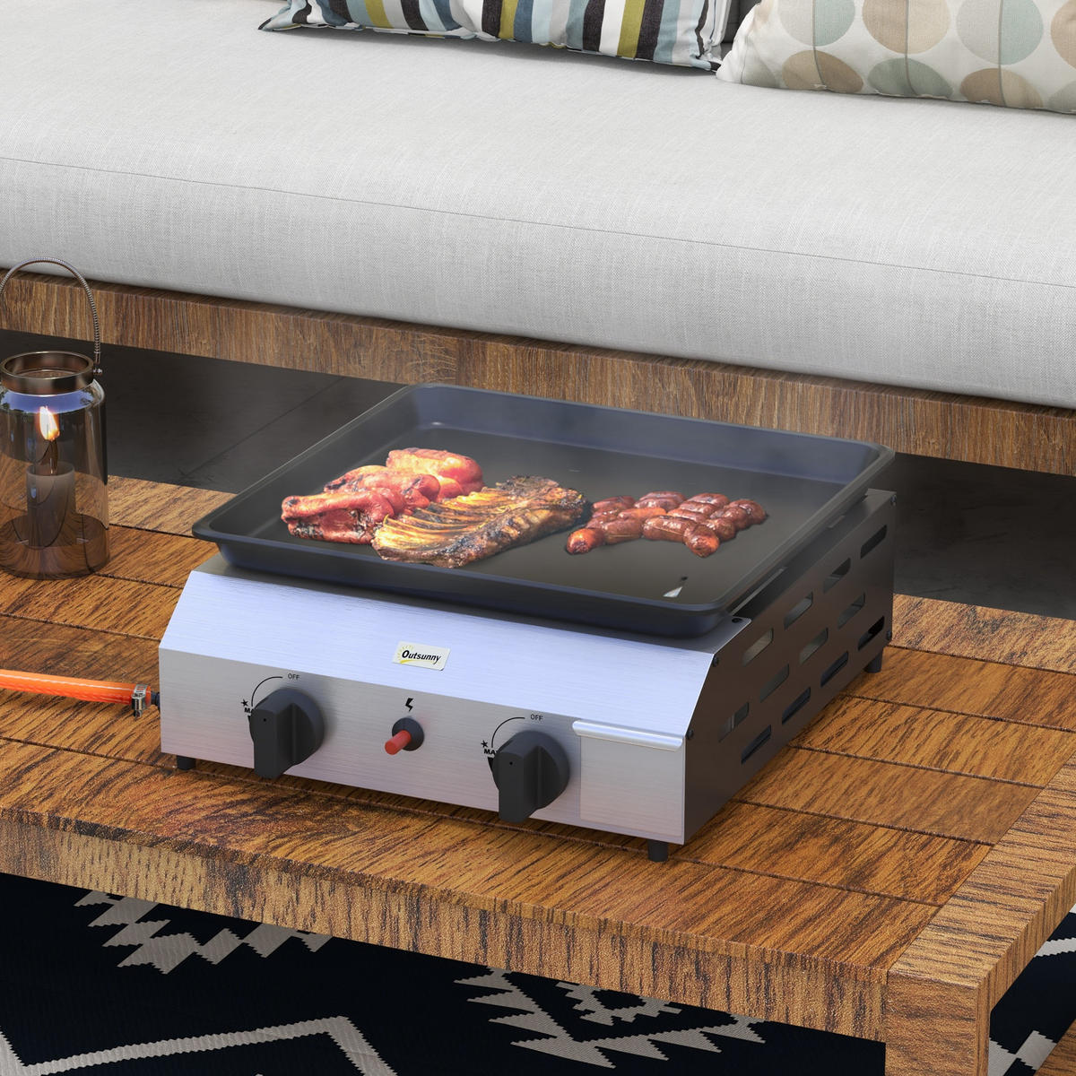 PLANCHA DE-18613 2 Brenner, 4,8 kW, transportabel - Silberfarben, Metall (44.5/19/44cm) - ComfortXL