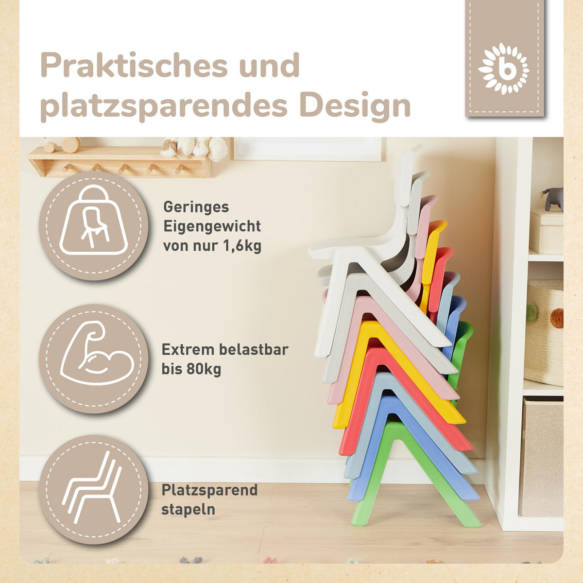 KINDERSTUHL ab 1 jahr bis 80 kg belastbar stapelbar drinnen draußen gartenstuhl kinder-stuhl kinderzimmer klapp - Gelb, Kunststoff (34/51.5/36cm) - Bieco Spielwaren