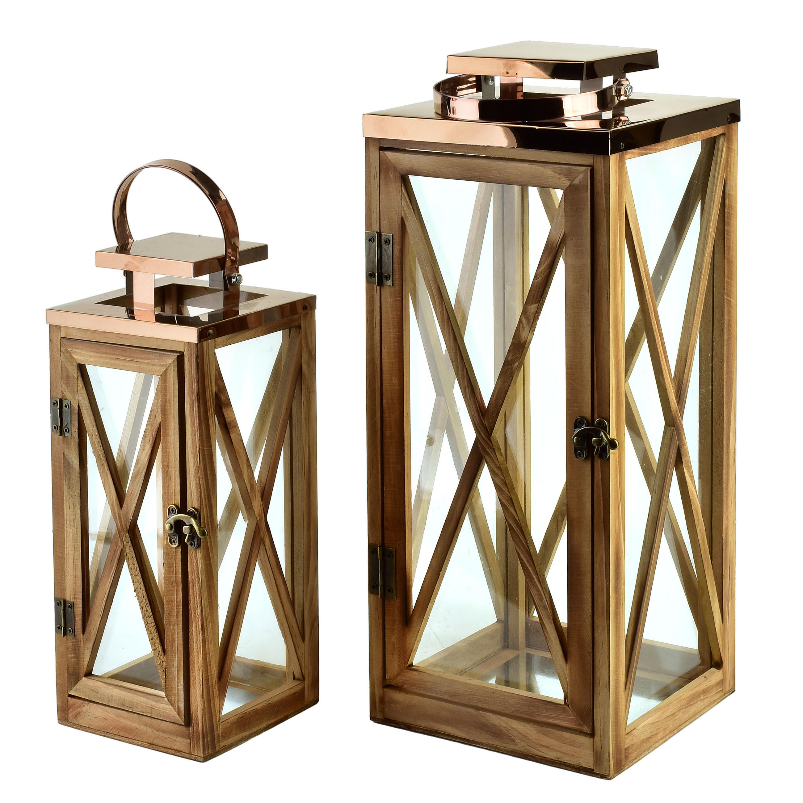 LATERNE Levi 2er Set braun 18/18/45 cm Holz - Braun, Holz (18/45/18cm) - Mondex