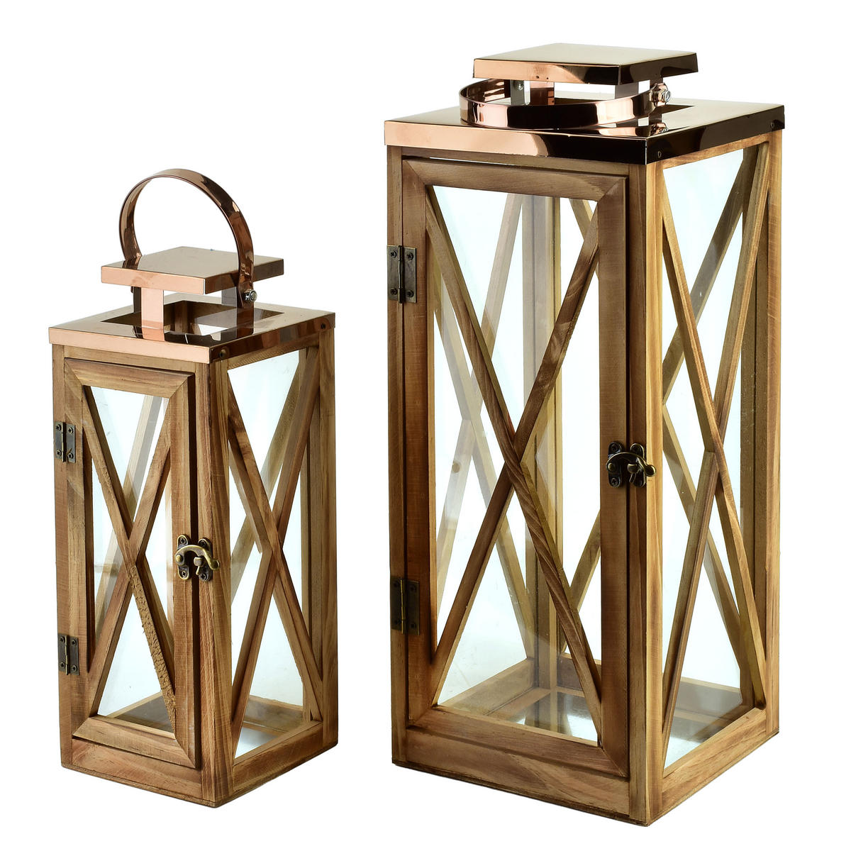 LATERNE Levi 2er Set braun 18/18/45 cm Holz - Braun, Holz (18/45/18cm) - Mondex