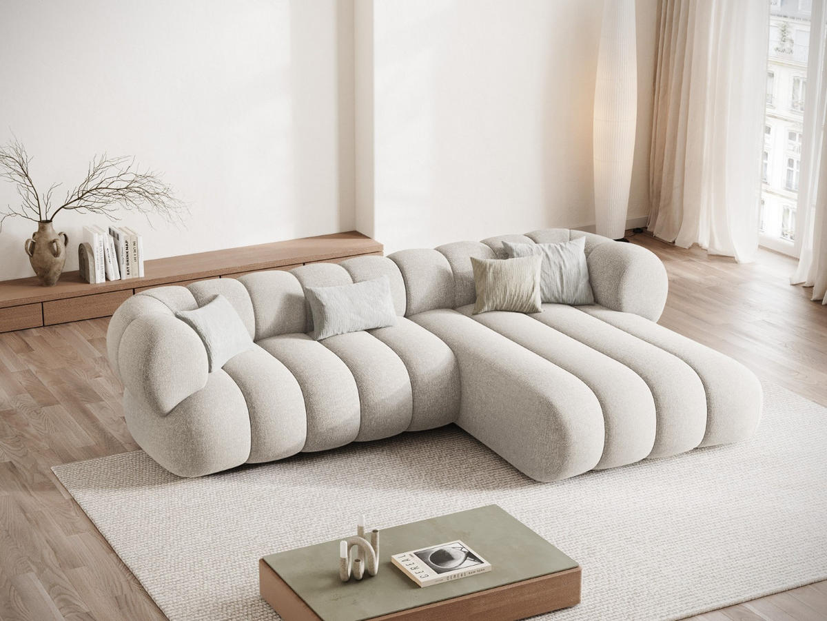 ECKSOFA Koge aus Chenille-Stoff leichtes beige 5 Sitzplätze - Creme, Textil (165/270cm) - Cosmopolitan Design