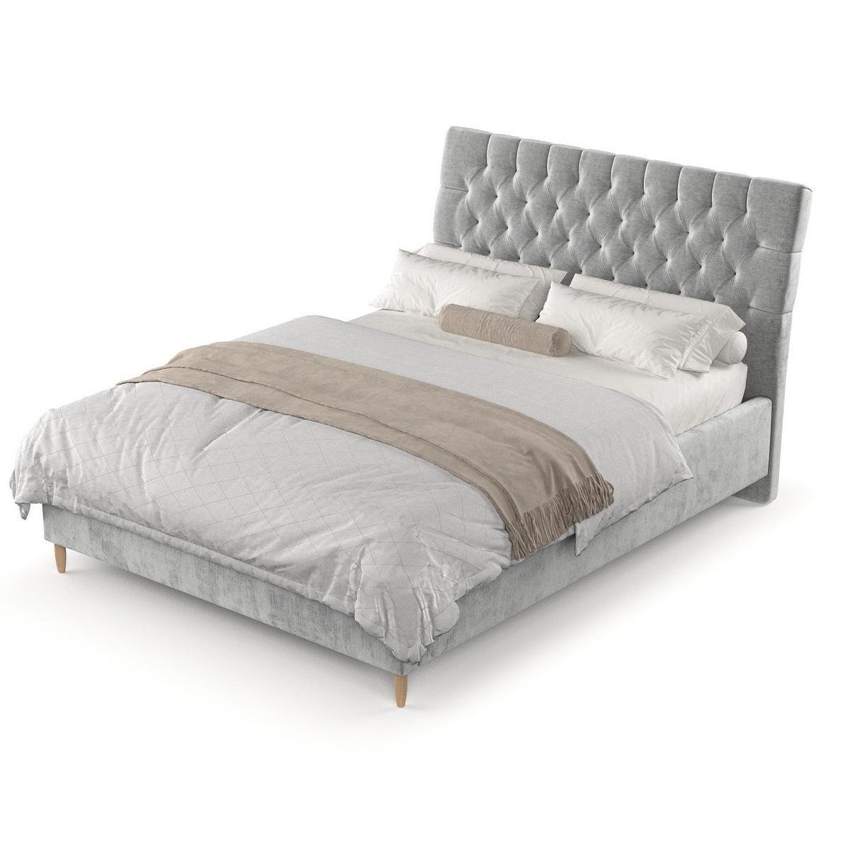 POLSTERBETT Lira 140/200 cm Hellgrau im Lotta Stoff - Hellgrau/Naturfarben, Holz/Holzwerkstoff (140/200cm) - AltaBeds