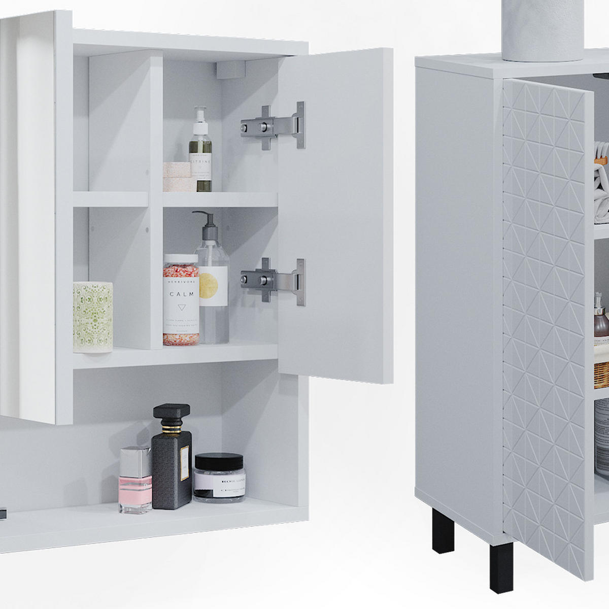 BADMÖBEL-SET Agasta Weiß 4 Teile, mit Hochschrank - Weiß, Holzwerkstoff (56/57/28cm) - Vicco