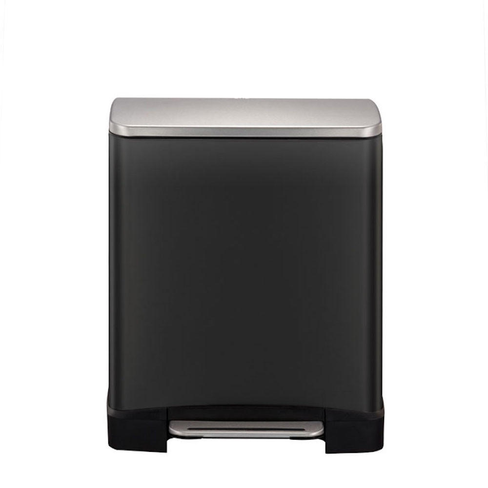 MÜLLEIMER Stilvoller Rechteckiger Mit Extra Breitem Pedal 12 Liter 36 x 29,6 x 26,4 cm Schwarz Deckel Edelstahl - Schwarz, Metall (29.6/36/26.4cm) - PROREGAL