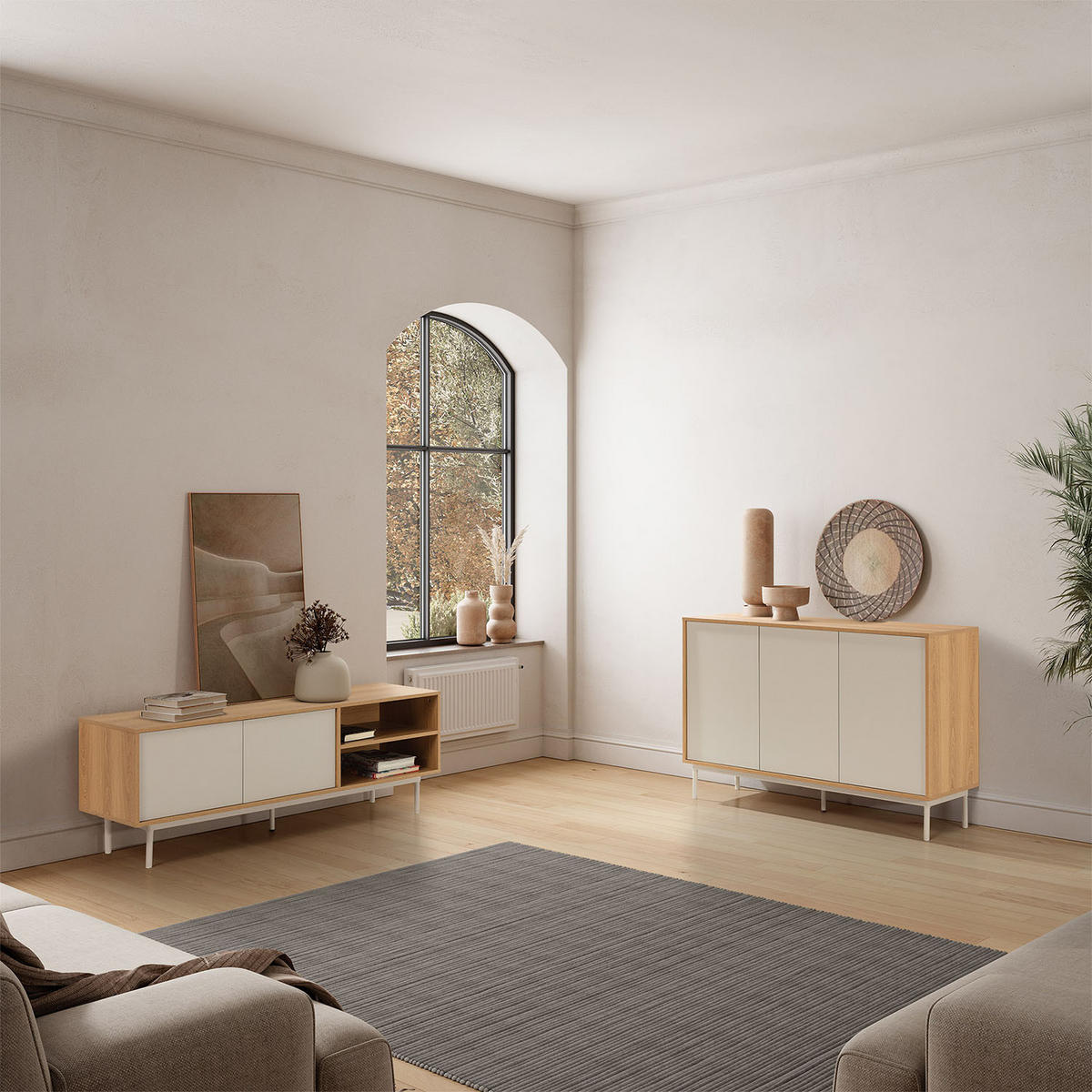 TV-ELEMENT Cuzco 2 türen Eichenfarbe/grau - Grau, Holzwerkstoff (140/50/40cm) - VS Venta-stock