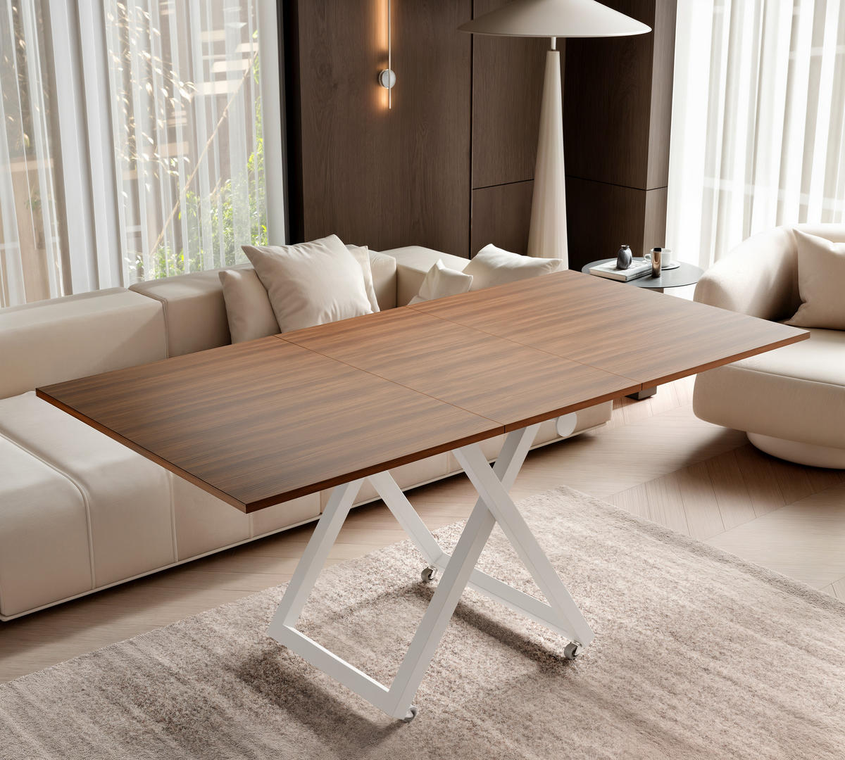 COUCHTISCH ARIA 120-160/80 cm, Höhenverstellbar, Weiß / Franklin-Nussbaum - Nussbaumfarben/Weiß, Holzwerkstoff/Metall (120/80/38cm) - Idohome