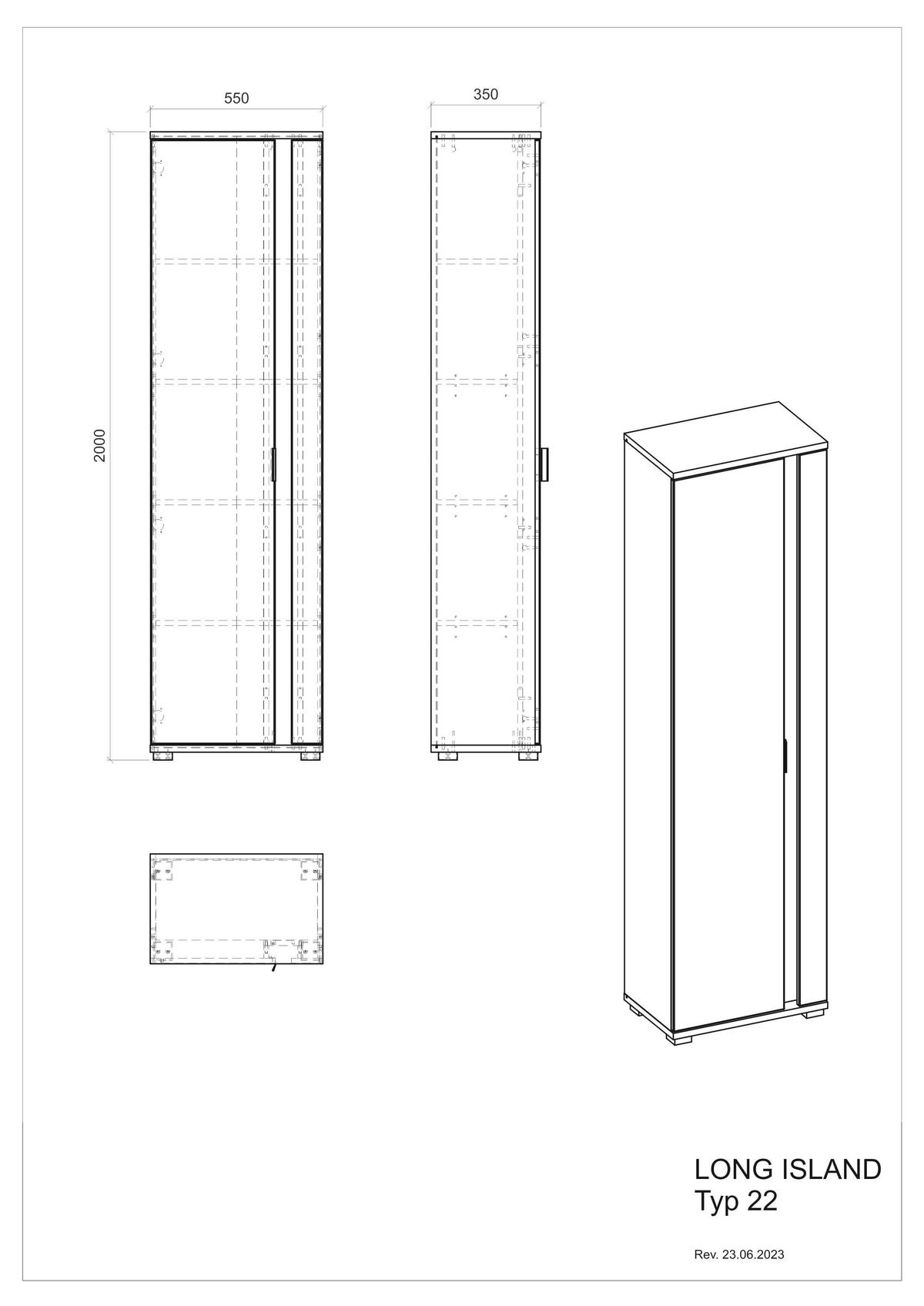 STAURAUMSCHRANK M19 Weiß Matt 55/200/35 cm links - Weiß, Holzwerkstoff (55/200/35cm) - Livojo