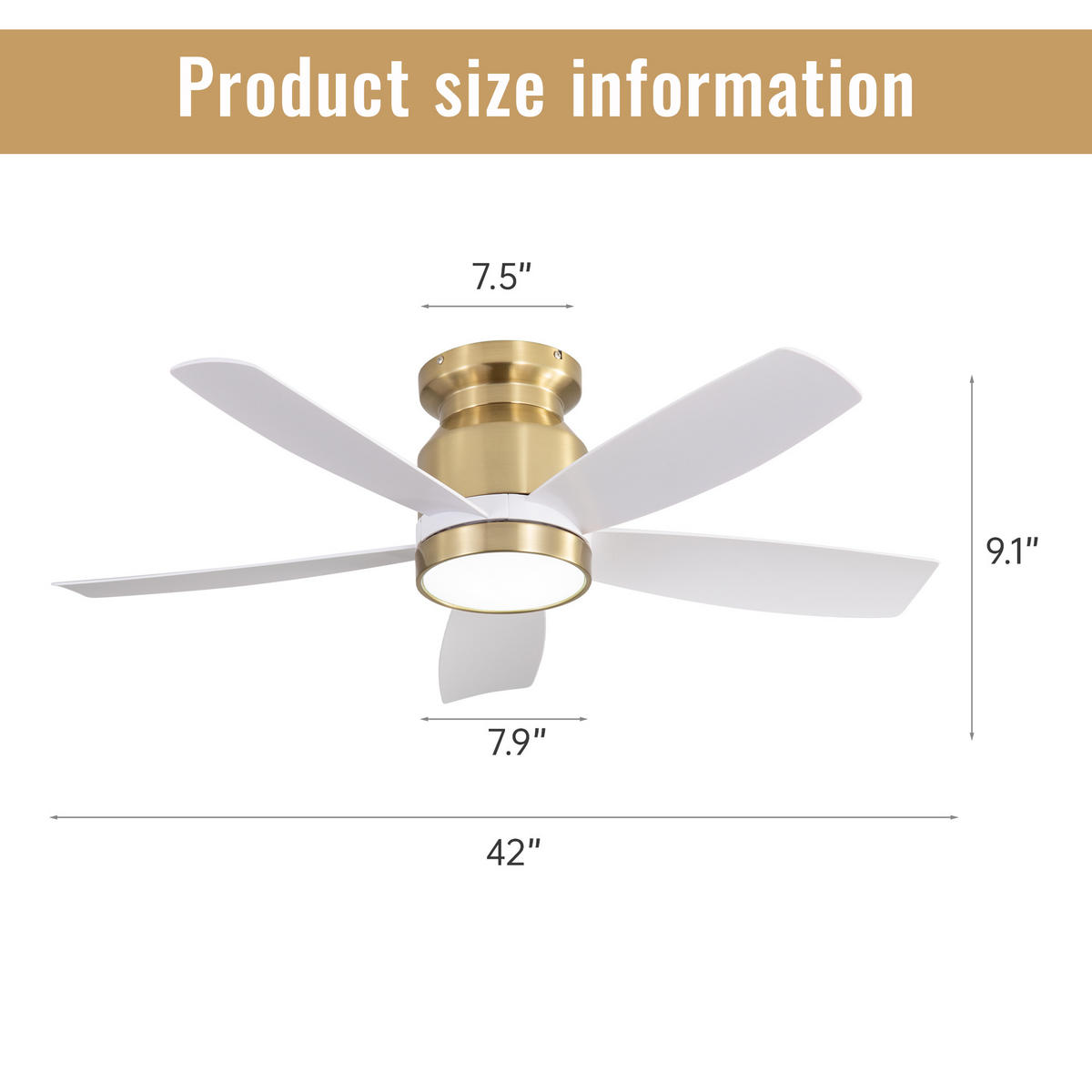 DECKENVENTILATOR 106cm Flachmontage 5 ABS Flügel DC Motor Timer - Weiß, Kunststoff (106.68/106.68/23.11cm) - CASIVA