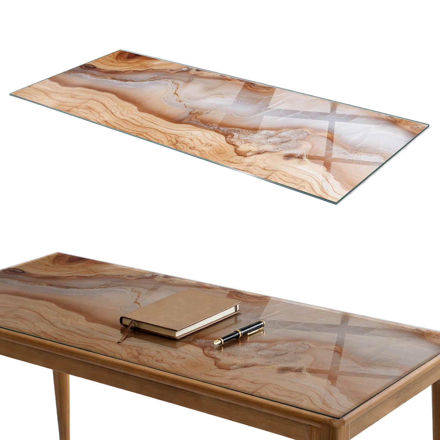 TISCHPLATTE 125x50 cm Naturholz mit Harz - Hellbraun, Glas (0.4/125/50cm) - TULUP