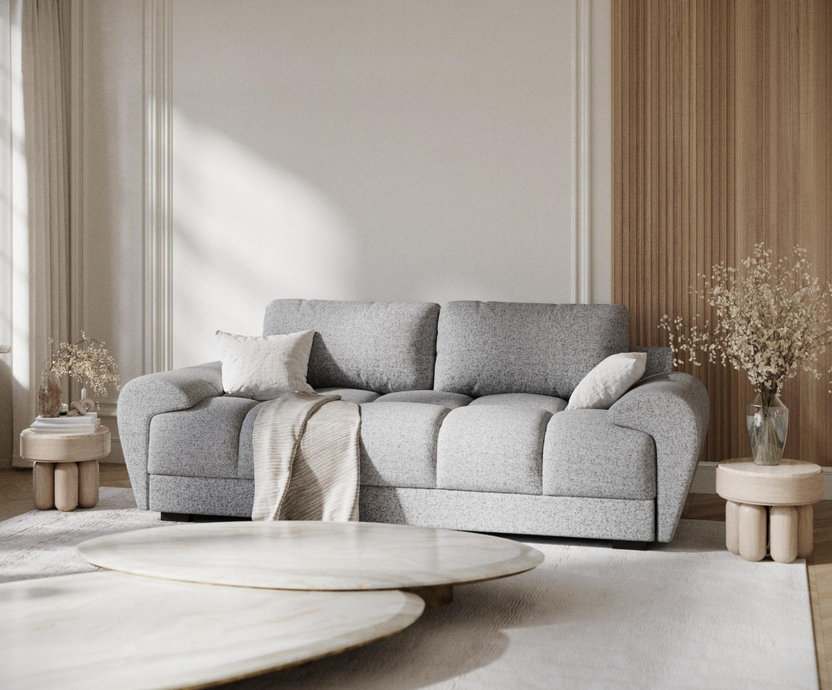 3-SITZER SOFA Peebles Grau Webstoff - Schwarz/Grau, Holz/Holzwerkstoff (244/90/101cm) - Maison de Reve