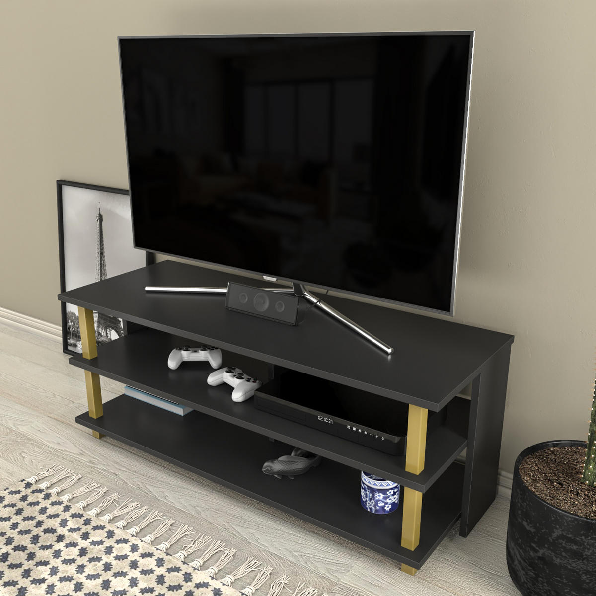TV Board Pueblo Gold-Anthrazit - Anthrazit/Goldfarben, Holzwerkstoff (120/47/45cm) - Decorotika