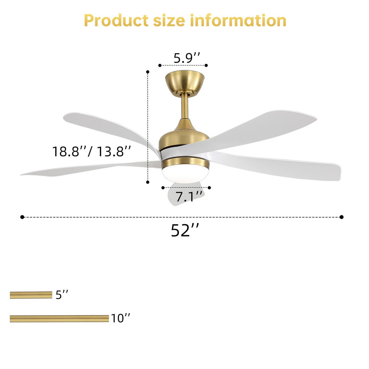 DECKENVENTILATOR 52Zoll LED Licht Dimmbar DC Motor 5 ABS Flügel - Weiß, Kunststoff (132.08/132.08/26.8cm) - CASIVA