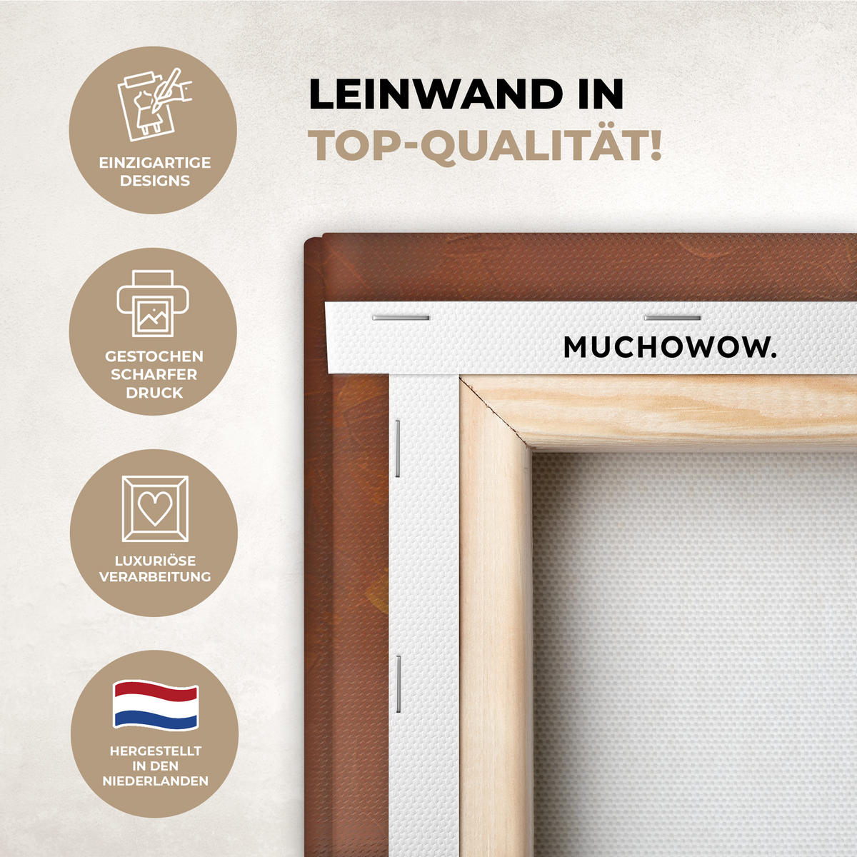 LEINWANDBILD Abstrakt - Baum - Weiß - Blätter XXL 150x100 cm - Braun, Textil (150/100cm) - MuchoWow