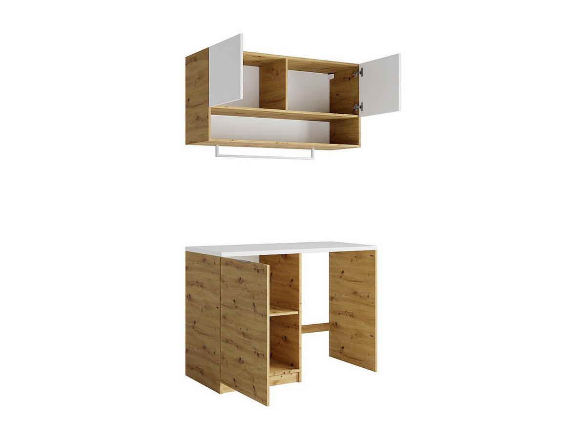 WASCHKÜCHENMÖBEL für Waschmaschine mit Arbeitsplatte - 122 cm - Weiß & Holzfarben hell - NATAJI - Naturfarben, Holz (122/88/58cm) - Vente-Unique