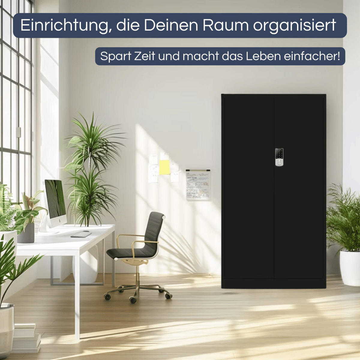 METALLSCHRANK abschließbar ODIS mit Zahlenschloss 185x90x40cm Schwarz - Schwarz, Metall (90/185/40cm) - DELUKE