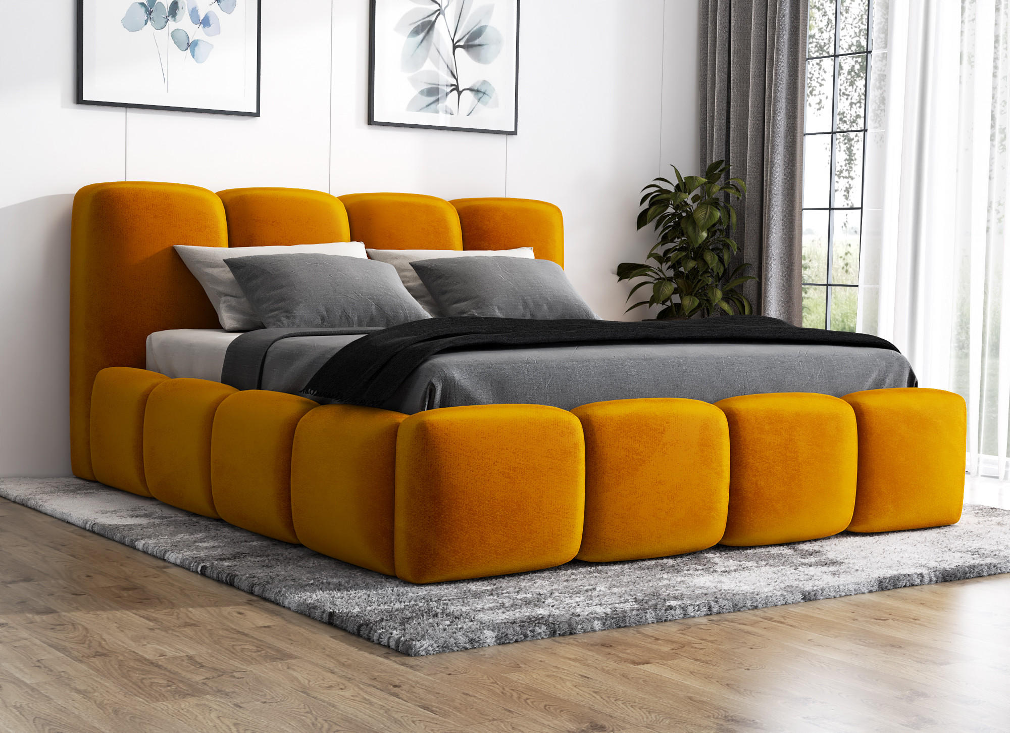 POLSTERBETT DONA 180x200 Gelb - Gelb, Textil (180/200cm) - A&J MöbelLand