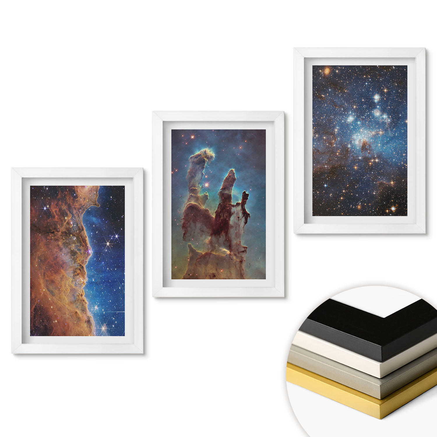 WANDBILDER 3er-Set - 20x30 cm Weißer Rahmen - Weltraumlandschaften von Galaxien - Weiß, Kunststoff (20/30cm) - ArtPrintCave