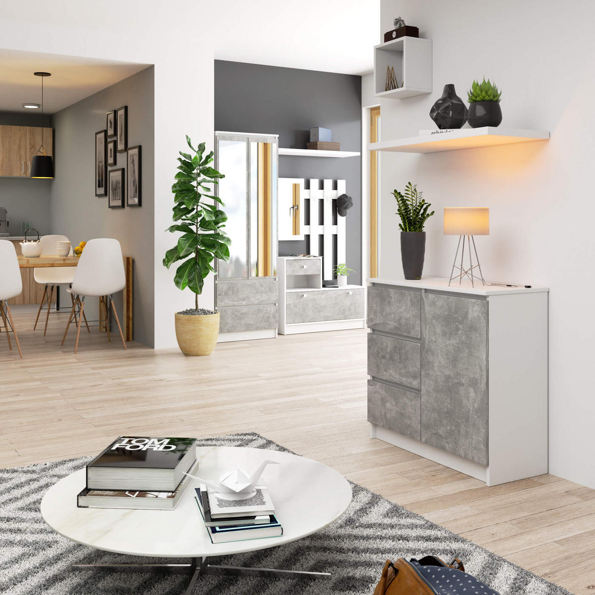 KOMMODE Weiß, Beton 77/80/35 - Weiß, Holzwerkstoff (80/77/35cm) - RAUMHIRSCH FURNITURE