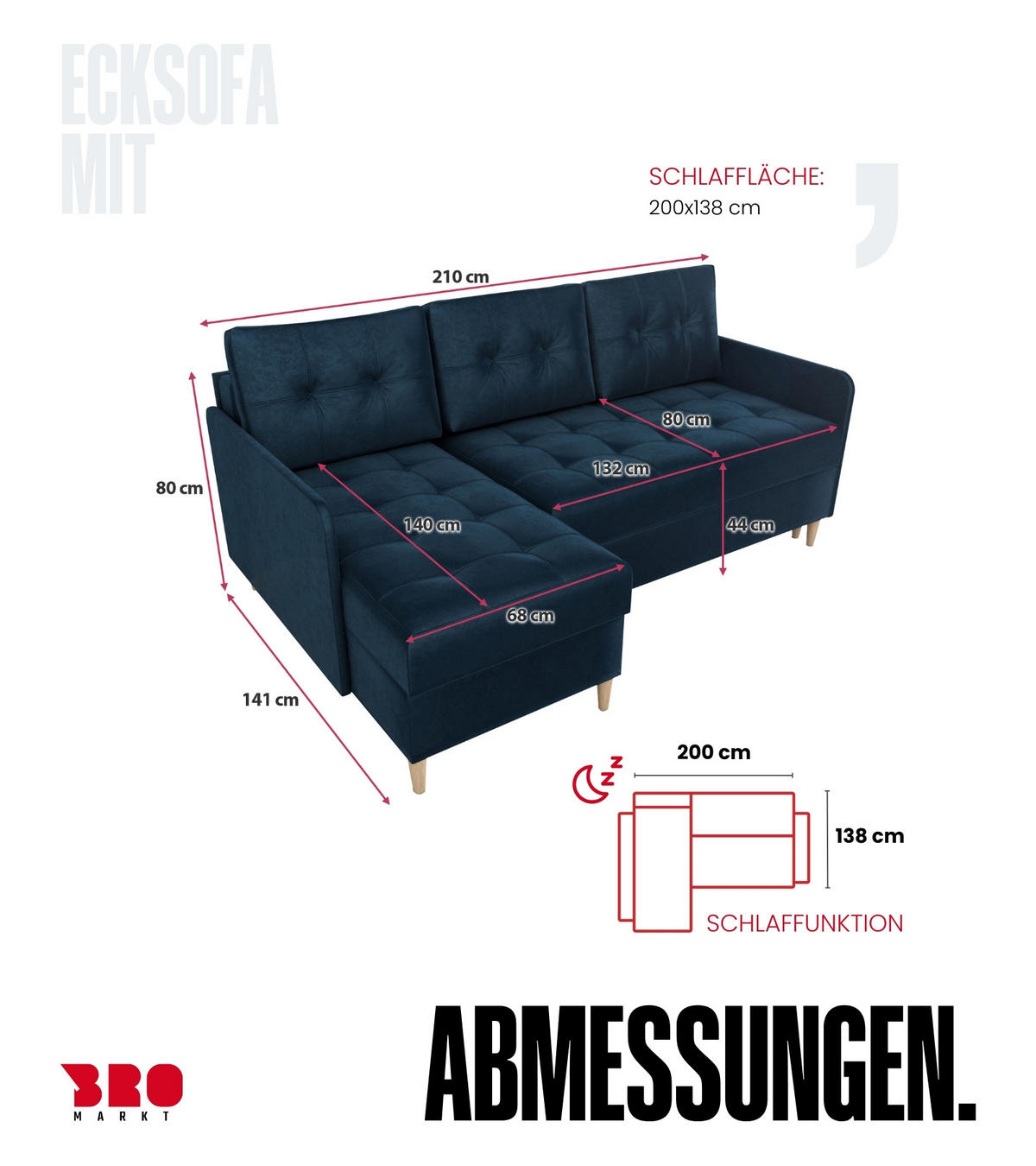 ECKSOFA Fado mit Schlaffunktion Blau Samtstoff - Blau, Textil (210/141cm) - Bromarkt