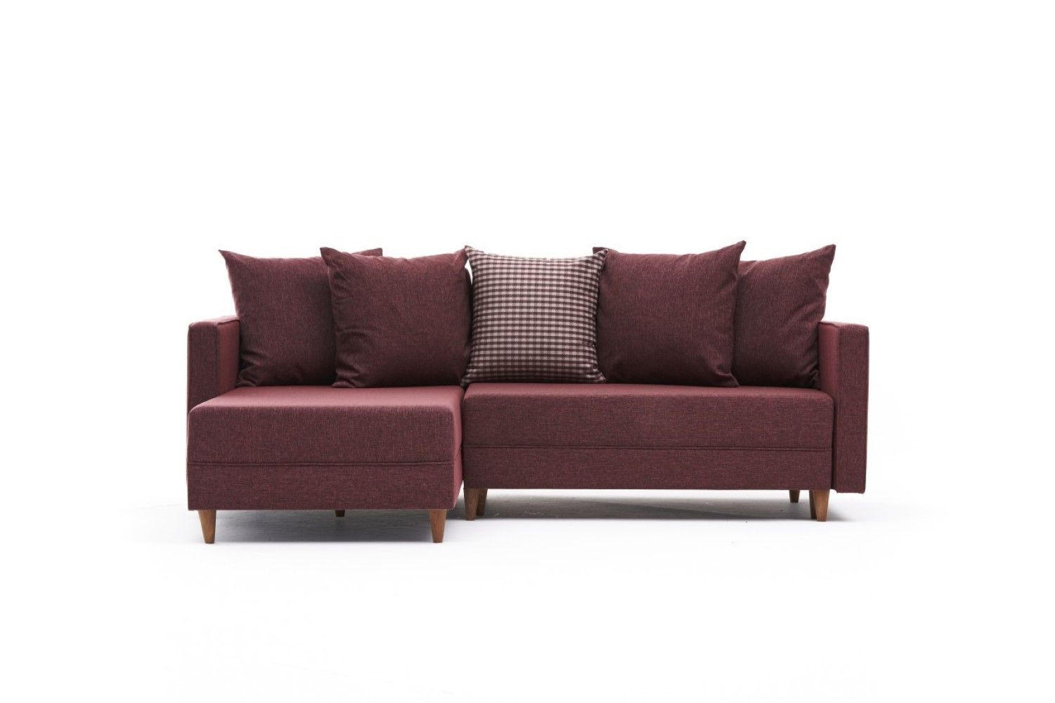 ECKSOFA mit Schlaffunktion, 215 cm Gesamtbreite - Rot/Braun, Holz/Buchenholz (215/150cm) - myHomelando