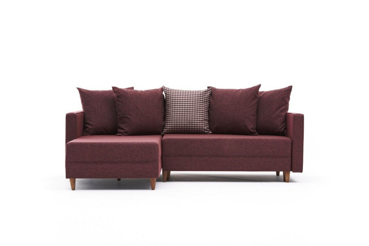 ECKSOFA mit Schlaffunktion, 215 cm Gesamtbreite - Rot/Braun, Holz/Buchenholz (215/150cm) - myHomelando