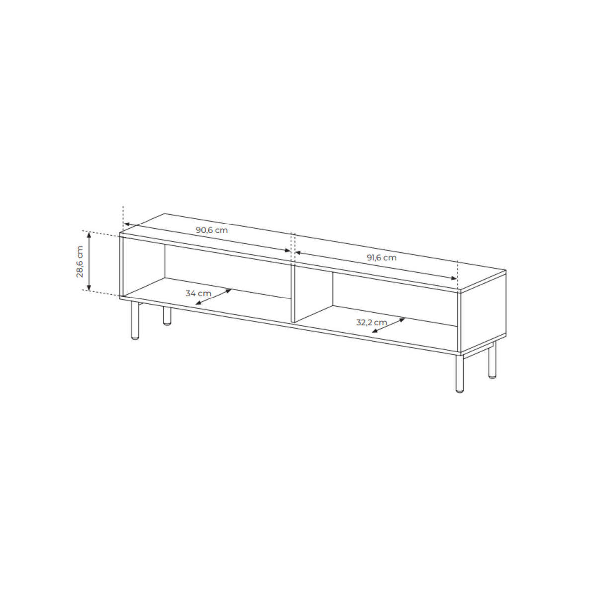 TV-LOWBOARD TAVO 187 cm Eiche Cremona - mit 2 Türen, Riffel-Fronten und Holzfüßen - Eichefarben, Holz/Holzwerkstoff (187/52/39cm) - Ravio