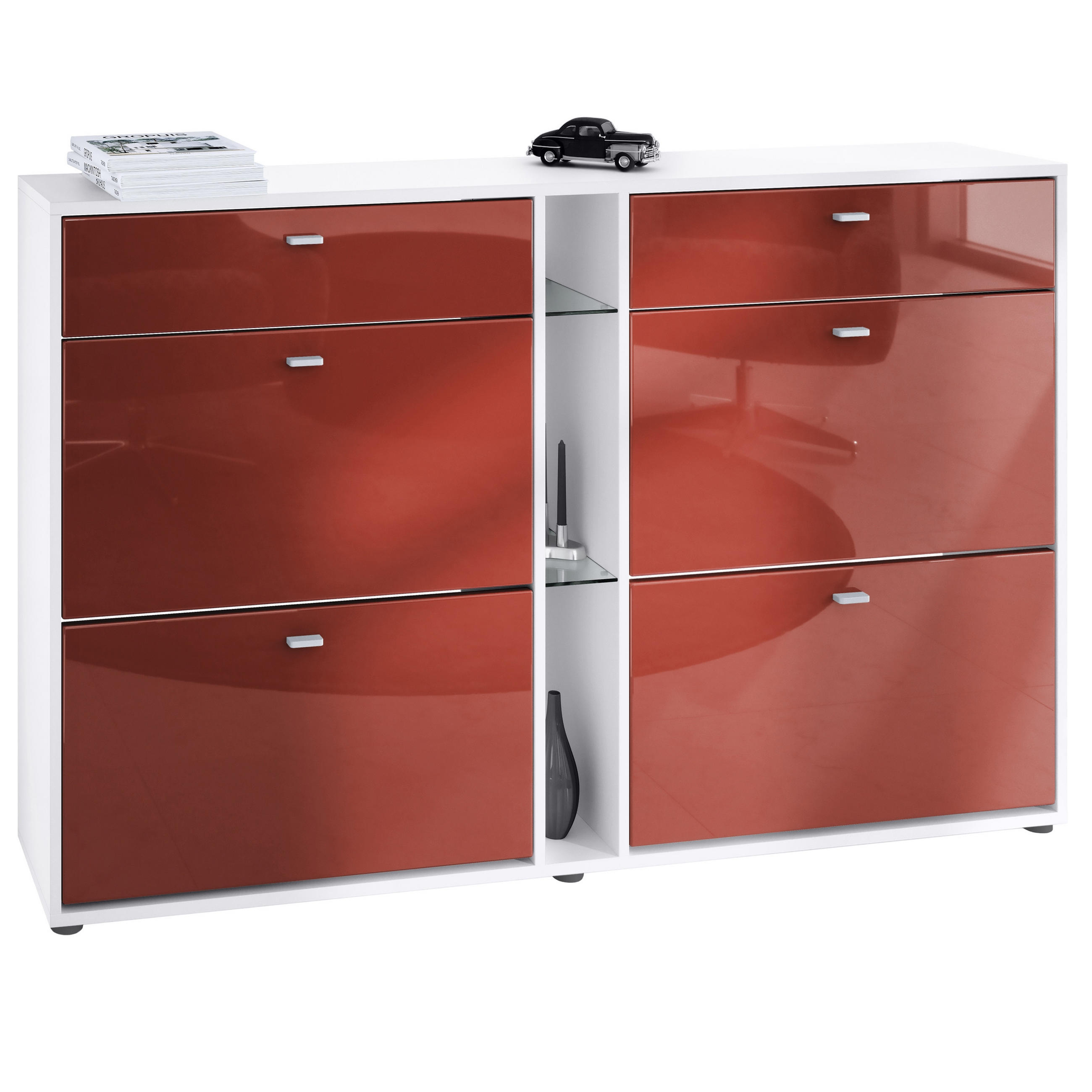 SCHUHSCHRANK Today Fronten in Bordeaux Hochglanz - Bordeaux, Holzwerkstoff (155.5/95/28cm) - Vladon
