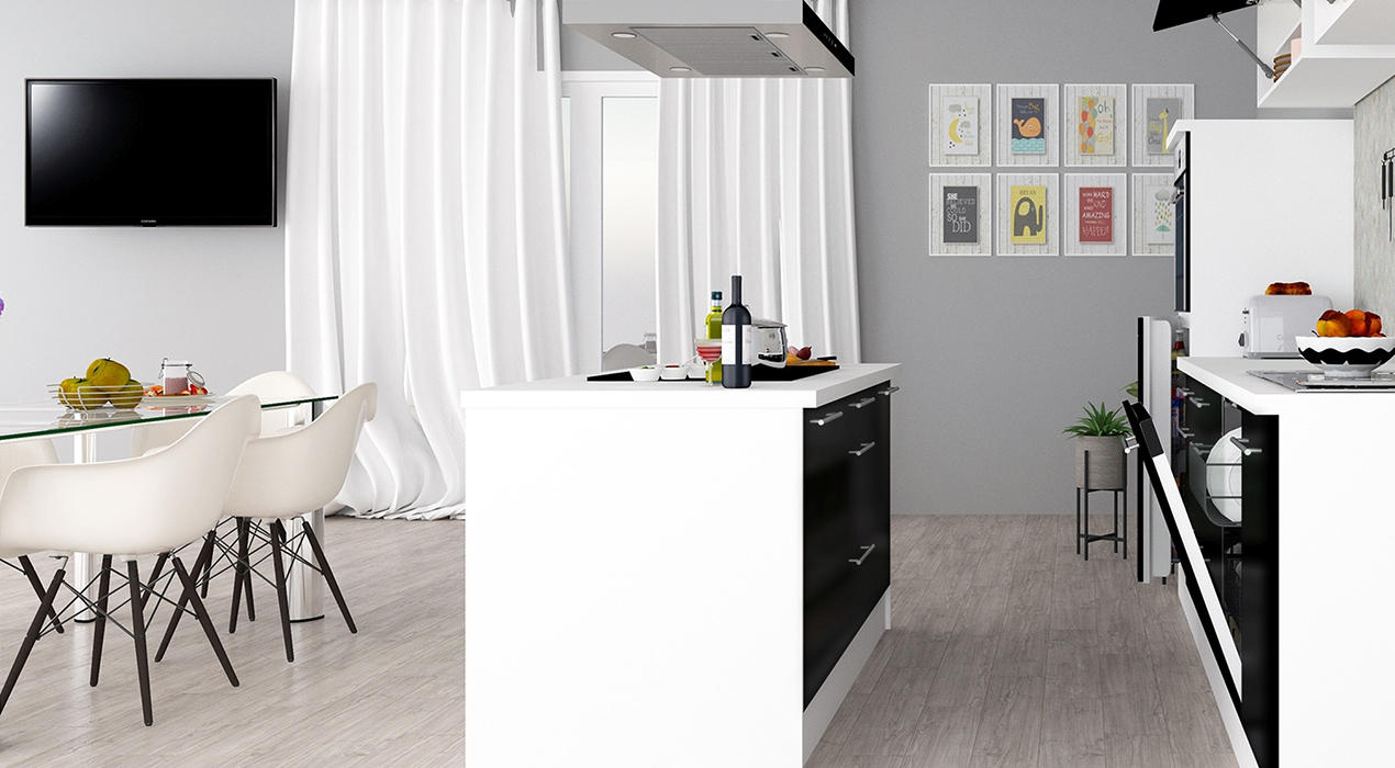 Kücheninsel weiß schwarz matt