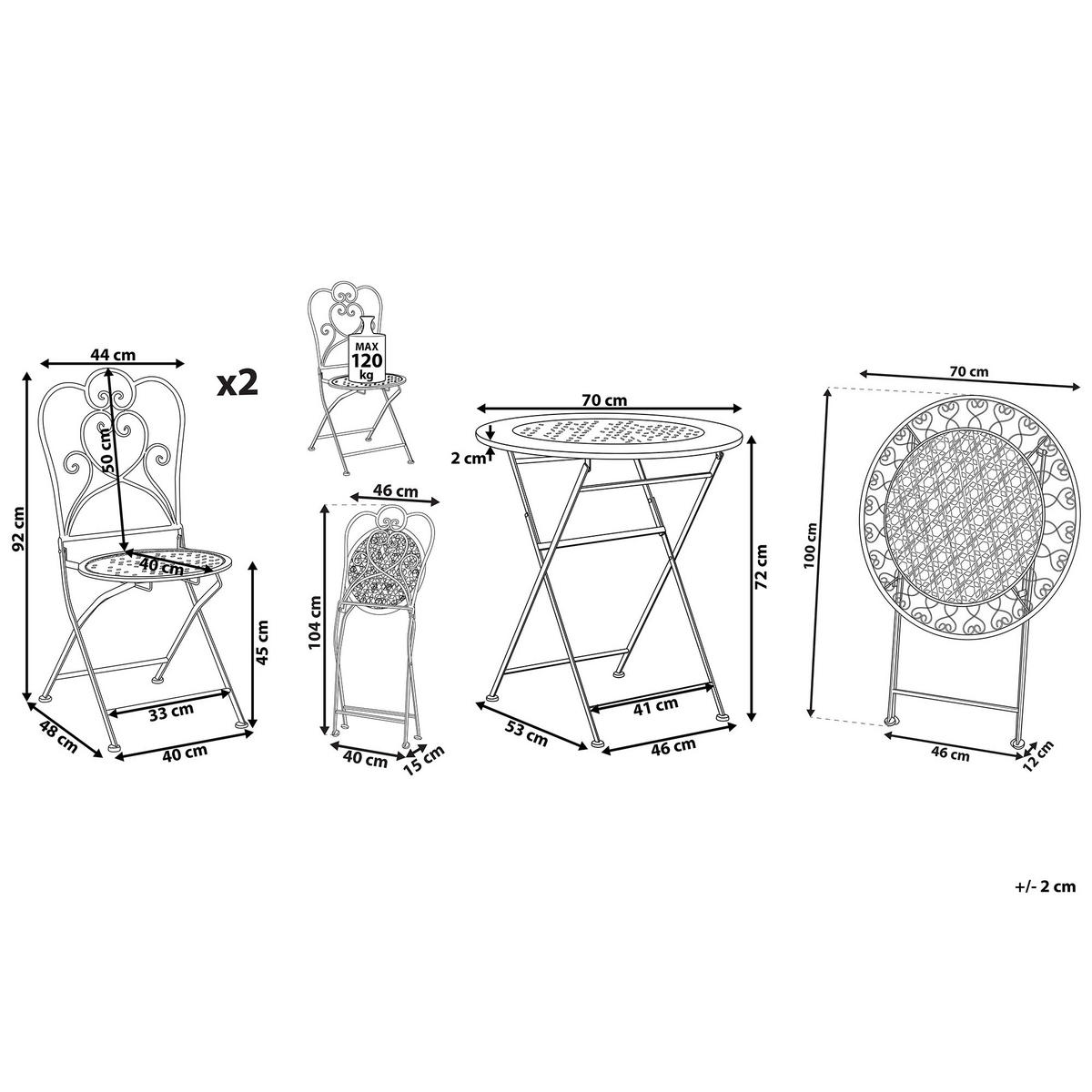 BALKONSET 2-Sitzer Klapptisch Metall beige Trieste - Beige, Metall - Beliani