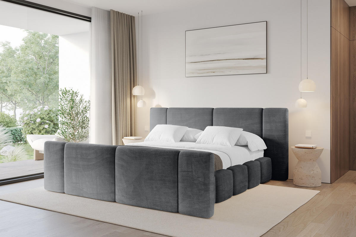POLSTERBETT mit Bettkasten, Fußteil und Lattenrost, Bett mit Matratze H3/H4 - NILO-Z 200x200 Dunkelgrau - Graphitfarben, Holzwerkstoff/Textil (200/200cm) - ALTDECOR