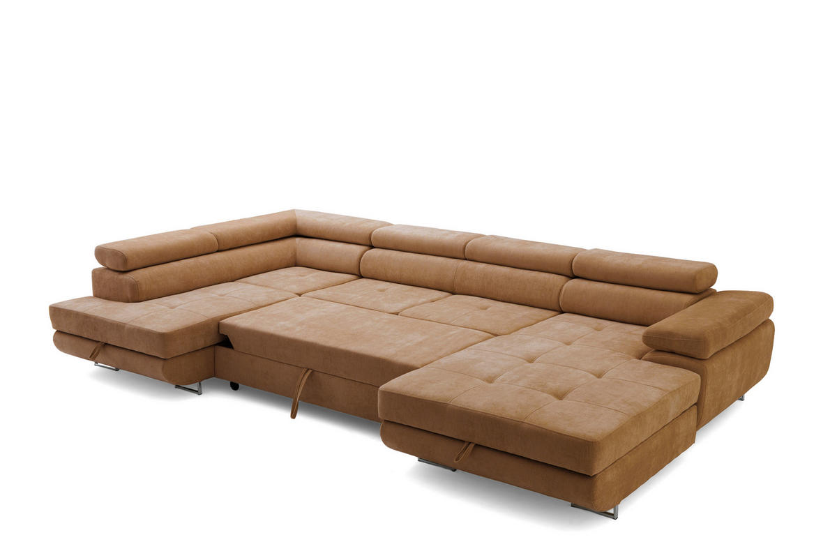 ECKSOFA U-Form WILD U Links mit Schlaffunktion 130x260 Chenille Braun - Silberfarben/Braun, Holz/Textil (350/90/203cm) - Muffo