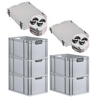 EUROBOX 5x NextGen Color mit Auflagedeckel 32x40x60 cm 65 Liter Grau Griffe schwarz offen - Schwarz/Grau, Kunststoff (40/32/60cm) - PROREGAL