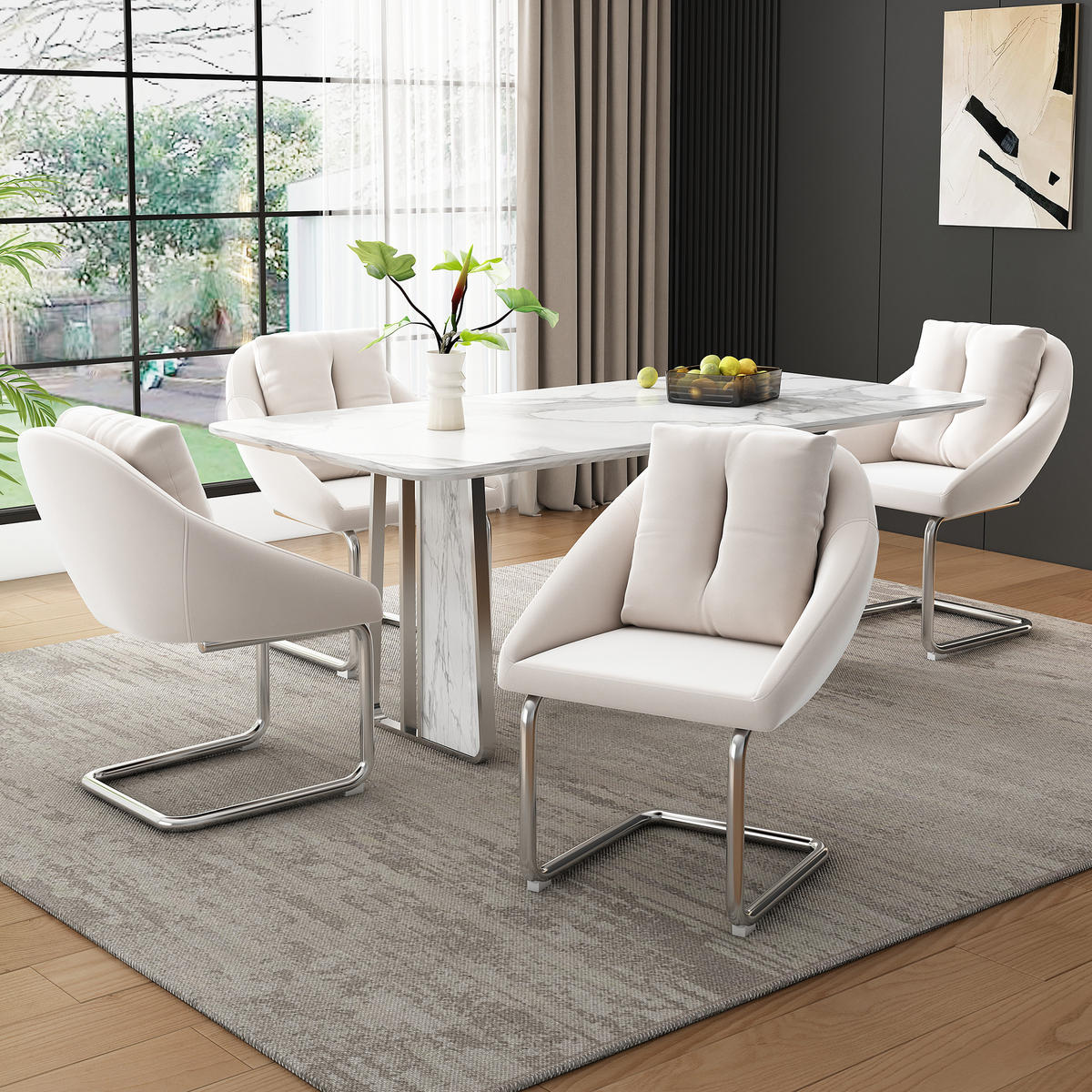 ESSZIMMERSTUHL 4 Stück Samt Drehbar Beige, Kissen, Luxus - Beige, Textil (57/82/59cm) - FLIEKS