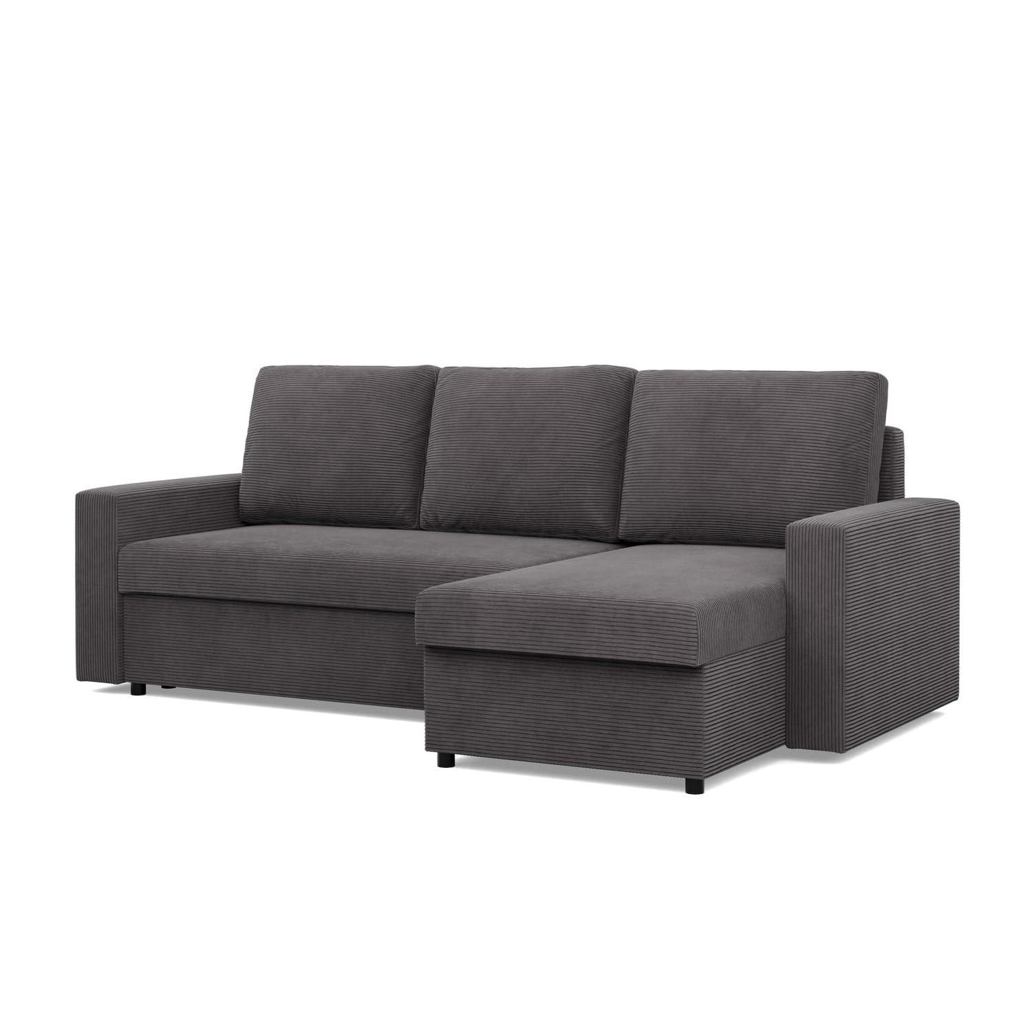 ECKSOFA MIT SCHLAFFUNKTION NEO, Cord - Dunkelgrau - Dunkelgrau, Textil (231/140cm) - Mebligo
