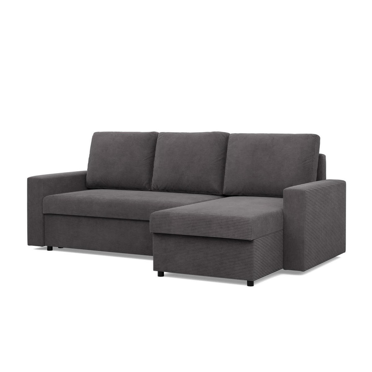 ECKSOFA MIT SCHLAFFUNKTION NEO, Cord - Dunkelgrau - Dunkelgrau, Textil (231/140cm) - Mebligo