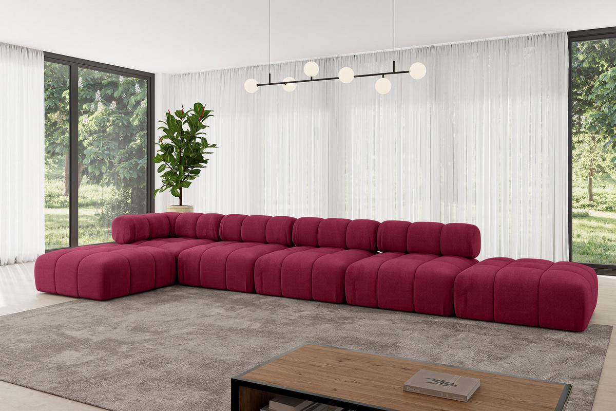 ECKSOFA modulares Sofa Kerru-L3 - 475x190x70 cm Bordeauxrot Velours - Bordeaux, Holzwerkstoff/Textil (475/190cm) - ALTDECOR