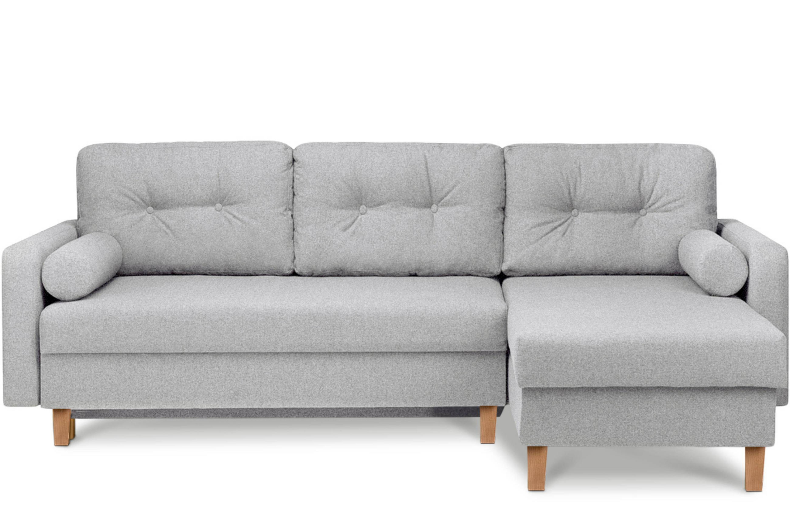 ECKSCHLAFSOFA ERISO 3/4 Sitzer und Universalecke mit Ottoman, Strukturstoff, hellgrau - Hellgrau/Braun, Textil (240/183cm) - KONSIMO®