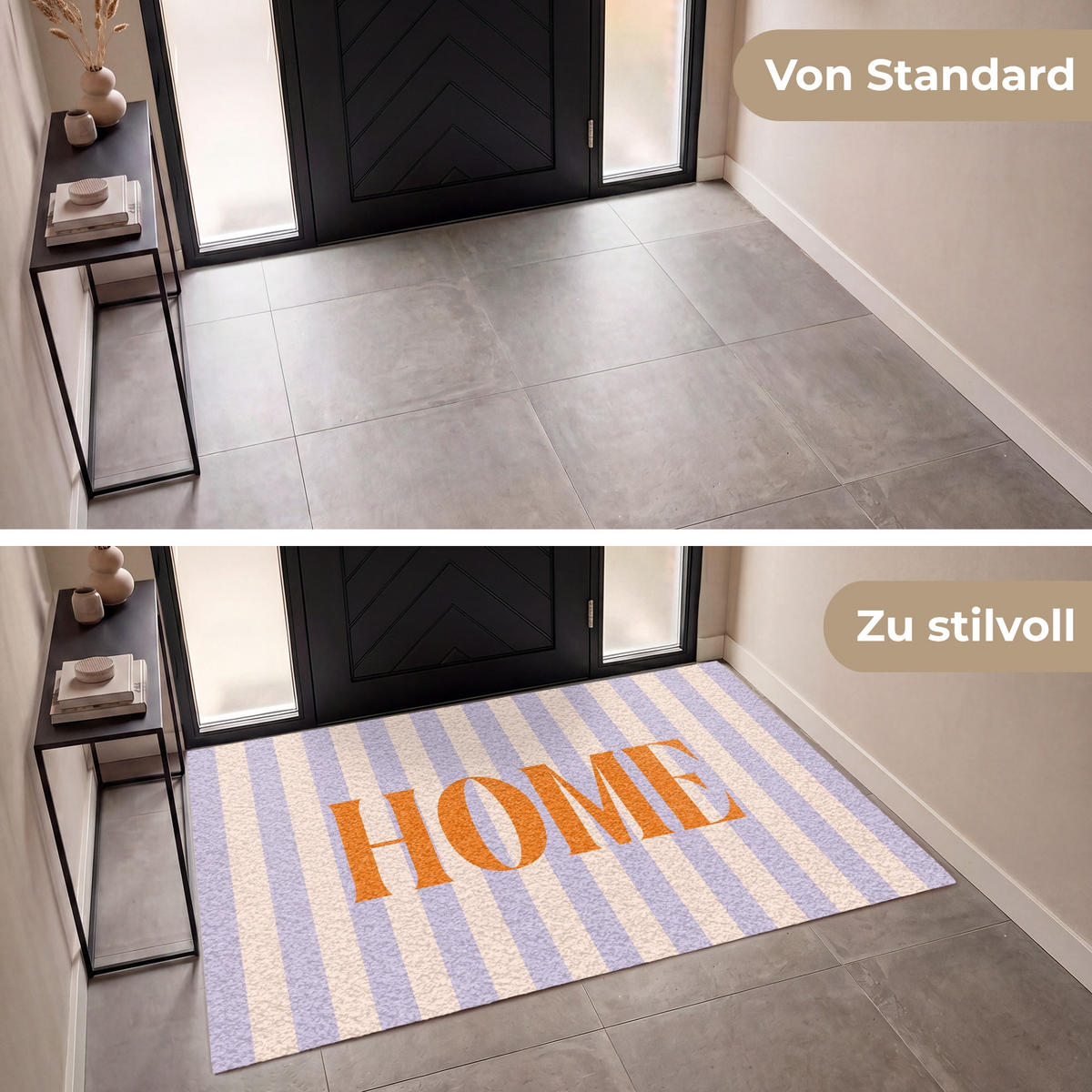 FUSSMATTE Lila – Orange – Streifen – Startseite 180x120 cm - Flieder, Kunststoff (180/0.4cm) - MuchoWow