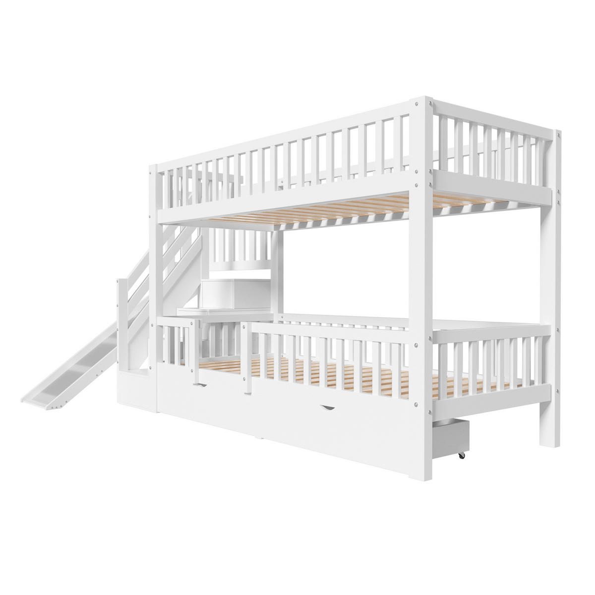 KINDERBETT 90x200cm Weiß Mit Rutsche & Magnetischer Tür - Weiß, Holzwerkstoff (90/200cm) - FLIEKS