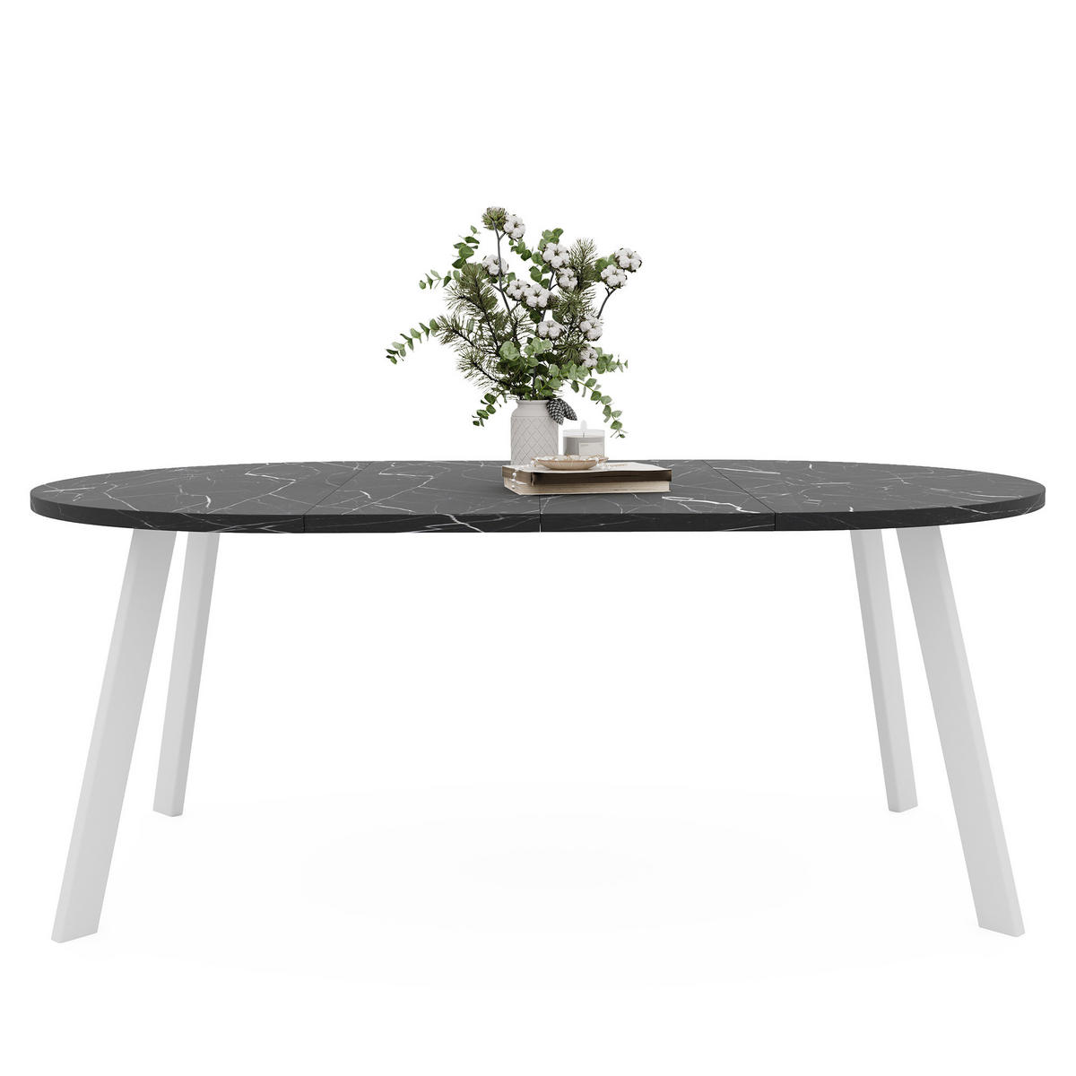 TISCH Weiße Beine, MDF Tischplatte, Grigia Pietra - Schwarz/Weiß, Holzwerkstoff (100/100/76cm) - Idohome